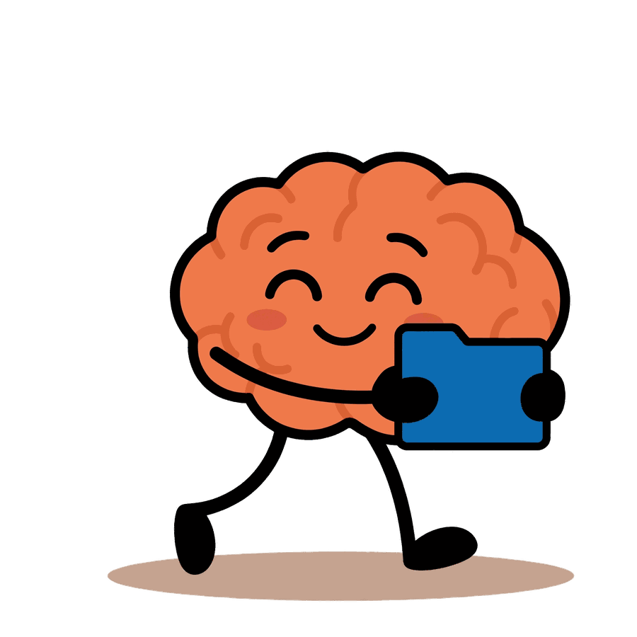 The No-Brainer mascot walking with a blue folder